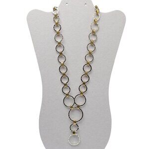 Etienne Aigner Hammered Mixed Metal Circle Link Necklace With Gold-Tone Accents